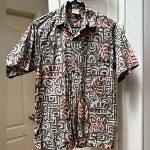 Go Barefoot Aloha Shirt Brown and Peach Tropical Button Down Hawaiian Sz Small